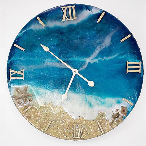 ساعت رزینی طرح دریا قطر 60 کار شده با صدف های طبیعی قابل سفارش در ابعاد مورد نظر شما