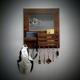 جاکلیدی دیواری آینه دار چوب روس رنگ قهوه ای و ضد آب