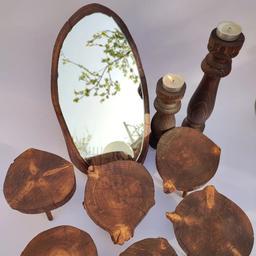 ست آینه و شمعدان چوبی همراه با رنگ گیاهی 