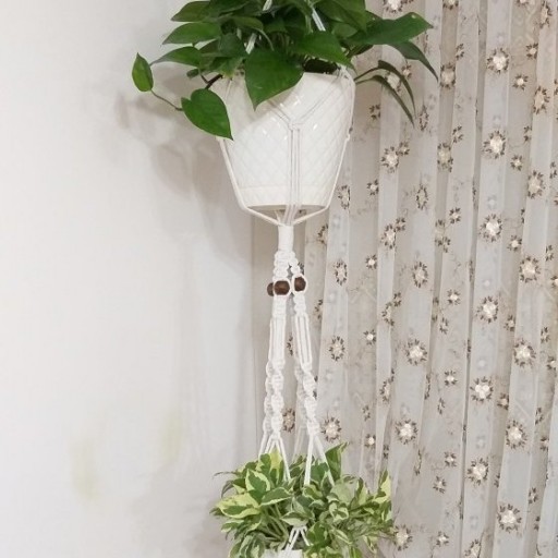 آویز دو طبقه گلدان با نخ پنبه