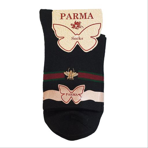 جوراب ساق کوتاه زنانه پارما مدل پروانه سگک دار نخ پنبه رنگ مشکی
