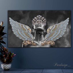 تابلو تابلو فرشته عشق بال و تاج میکس مدیا روی بوم با نگین سایز پیشنهادی140-70 