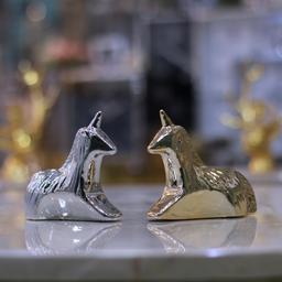 اکسسوری مجسمه اسب تک شاخ راه راه سرامیکی طلایی و نقره ای 