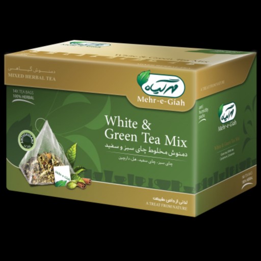 دمنوش گیاهی چای سبز و سفید مهرگیاه بسته 14 عددی