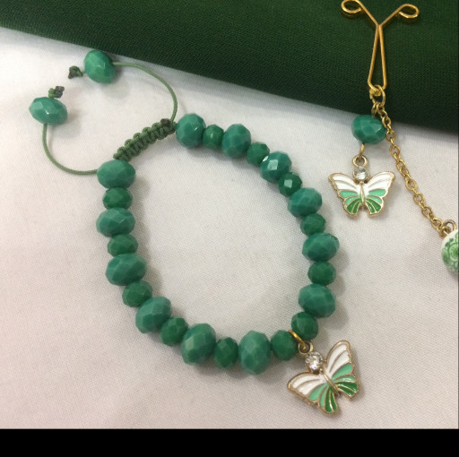 ست دستبند و گیره روسری پروانه سبز