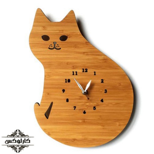 ساعت دیواری چوبی طرح گربه