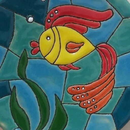 بشقاب سفالی مینا کاری شده ماهی قرمز