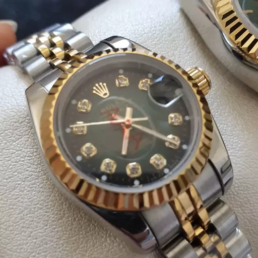 ساعت مچی زنانه رولکس دیت جاست بند استیل صفحه سبز ROLEX DATEJUST 