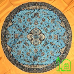 رومیزی ترمه سنتی گرد خیلی بزرگ (یک متری) آبی پررنگ نقشه شاه عباسی
