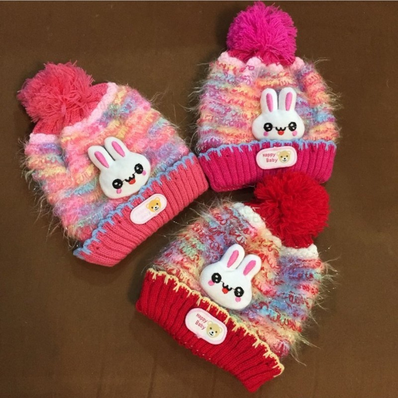 کلاه بافتنی خرگوشی داخل پنبه ای دخترانه تا یکسال (پس کرایه)