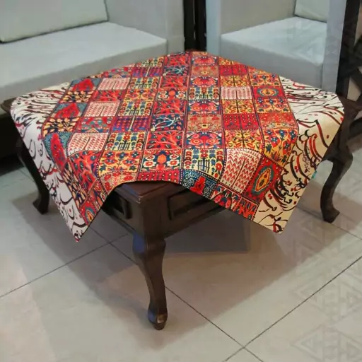 رومیزی مخمل  100x100 طرح فرشخط خشتی آرت مان