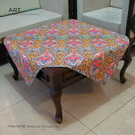 رومیزی مخمل  100x100 طرح کاشیخط بهار آرت مان