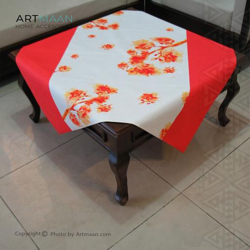 رومیزی مخمل  100x100 طرح گل آبرنگی نارنجی آرت مان