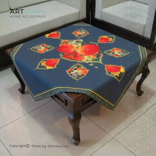 رومیزی مخمل  100x100 طرح مرغ سحر طوسی آرت مان