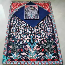 سجاده مخمل آستر دار طرح درخت هستی سورمه ایی آرت مان سایز 65x110