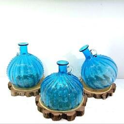 بطری آب خورشیدی دستساز رنگ ثابت بطری آبی سولار واتر  هنر شیشه گری صنایع دستی 