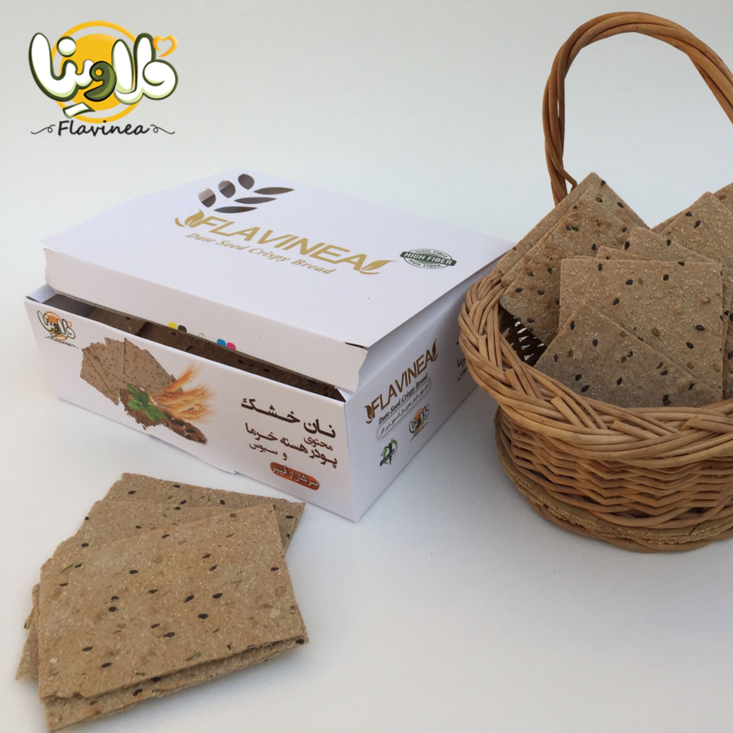 نان هسته خرما فلاوینا- حاوی سبوس گندم و پودر هسته خرما- بسته 300 گرمی
