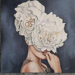 تابلو نقاشی رنگروغن پرتره زن و گل مدرنیسم