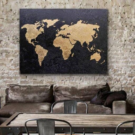 تابلو نقاشی ورق طلا مدرنیته  نقشه جهان  اطلس کره زمین