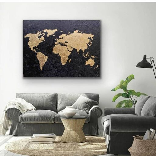 تابلو نقاشی ورق طلا مدرنیته  نقشه جهان  اطلس کره زمین