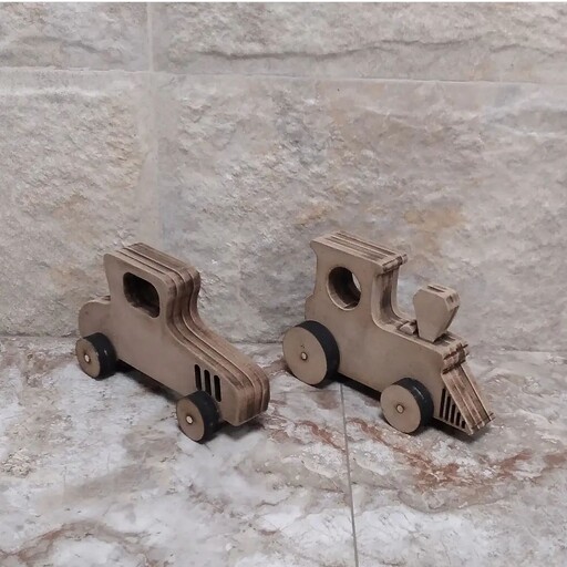 اسباب بازی لوکوموتیو و ماشین چوبی  خام و بدون رنگ چرخ دار و متحرک رنگاچوب