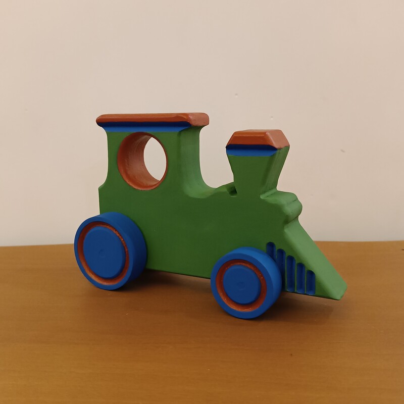 اسباب بازی لوکوموتیو و ماشین چوبی  خام و بدون رنگ چرخ دار و متحرک رنگاچوب