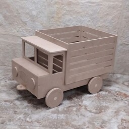 باکس اسباب بازی کامیون چوبی خام و بدون رنگ متحرک چرخدار رنگاچوب