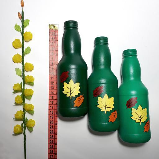 گلدان دکوراتیو شیشه ای رنگ سبز طرح برگ پاییزی ست 3 عددی