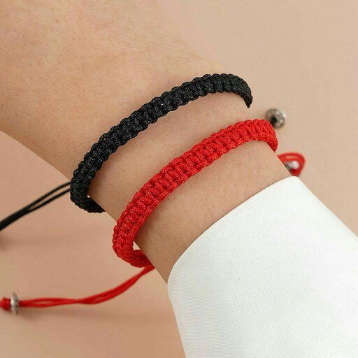 دستبند دو عددی بافت دخترانه در دو رنگ قرمز و مشکی