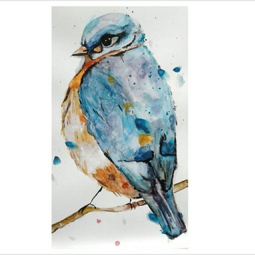 تابلو نقاشی آبرنگ «پرنده ی آبی» مه نگار