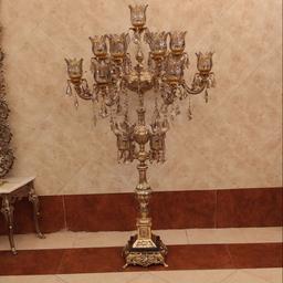 آباژور ایستاده برنز کنار سالنی مدل گل ناز 6 شاخه 17 شعله کد 1505 ( لوستر برنجی )