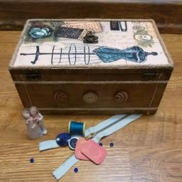 جعبه خیاطی چوبی دستساز-جعبه چوبی جای لوازم خیاطی دستساز