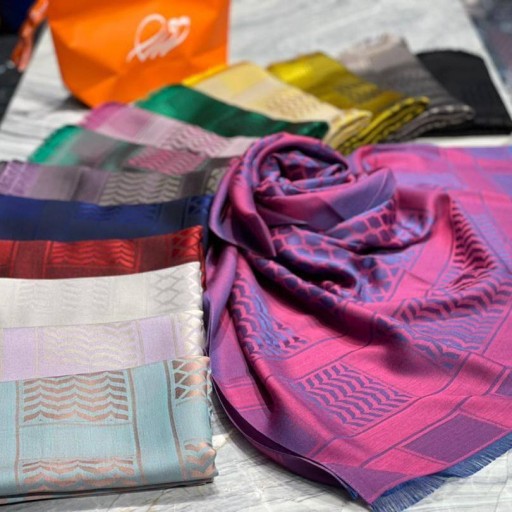 روسری بامبو مجلسی ساتن ابریشم ریشه پرزی کیفیت عالی در رنگبندی بسیار زیبا 