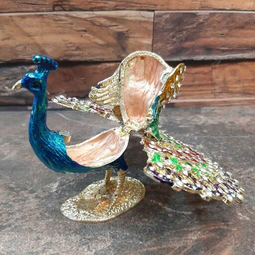  مجسمه جا حلقه ای طاووس طلایی فلزی رنگ صد در صد ثابت 