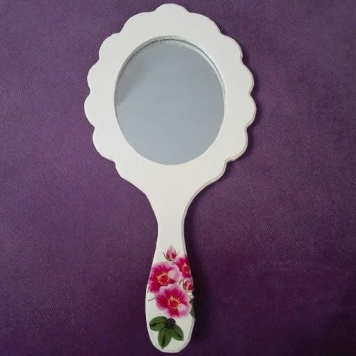 آینه دستـی چوبی دکوپاژ شده گلدار کرمی