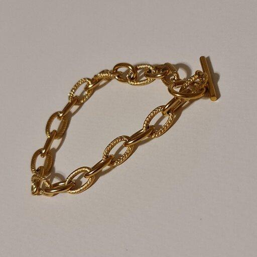 دستبند زنجیری تراش خورده طرح طلا قفل تی 