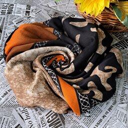 روسری زنانه مدل پلنگی طرح مشکی  نارنجی جنس نخی پاییزه ارسال رایگان