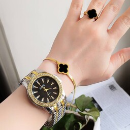 ست رنگ ثابت ساعت و دستبند زنانه 