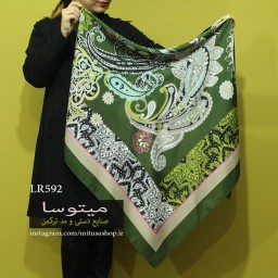 روسری ترکمن نخ ترک بدون ریشه طرح نواری سبز