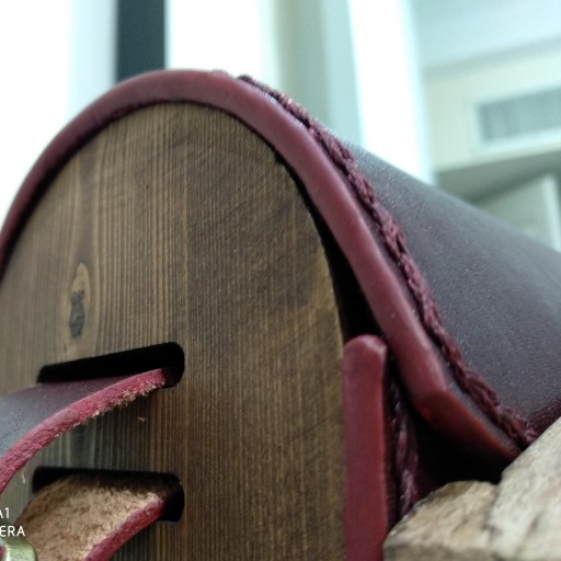 کیف دوشی چرمی طبله چوبی دستساز خانگی