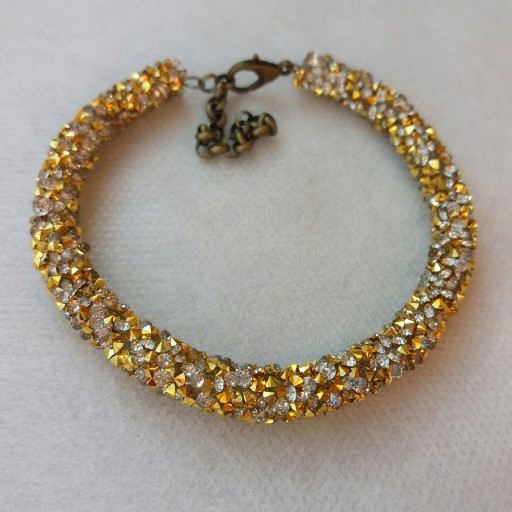 دستبند سواروسکی طلایی نقره ای  براق