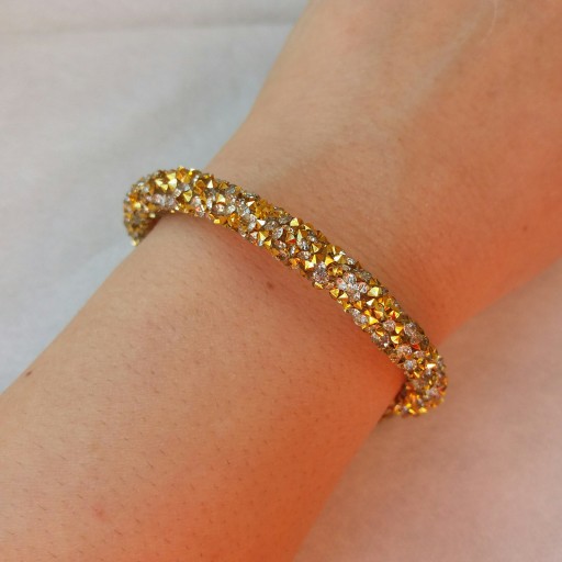 دستبند سواروسکی طلایی نقره ای  براق