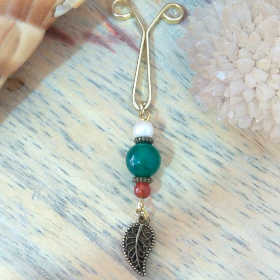 گیره روسری سنگی با سنگ های عقیق ، چشم ببر، رزکوارتز