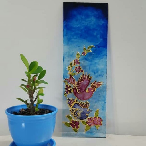 تابلو ویترای (نقاشی روی شیشه) مرغ و گل