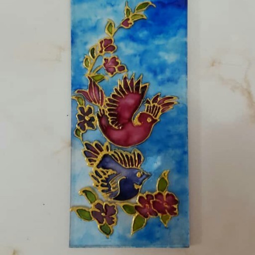 تابلو ویترای (نقاشی روی شیشه) مرغ و گل