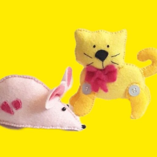 عروسک نمدی موش و گربه بسیار زیبا اسباب بازی بچگانه 