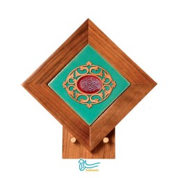 تندیس کاشی لعابدار سنتی و عقیق  طرح بسم الله آینه