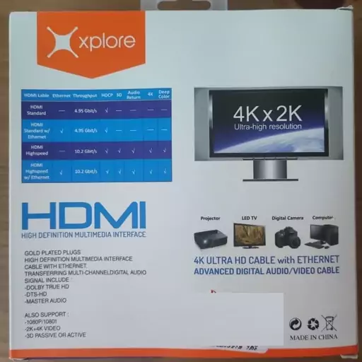 کابل اچ دی ام آی HDMI CABLE برند اکسپلور شیلد دار کیفیت عالی 3 متری 4K