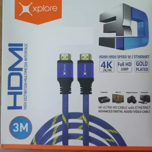 کابل اچ دی ام آی HDMI CABLE برند اکسپلور شیلد دار کیفیت عالی 3 متری 4K