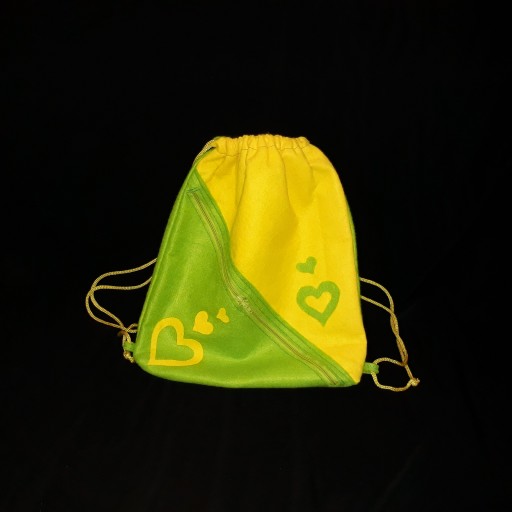 کیف کوله پشتی نمدی زرد سبز زیپ دار طرح قلب